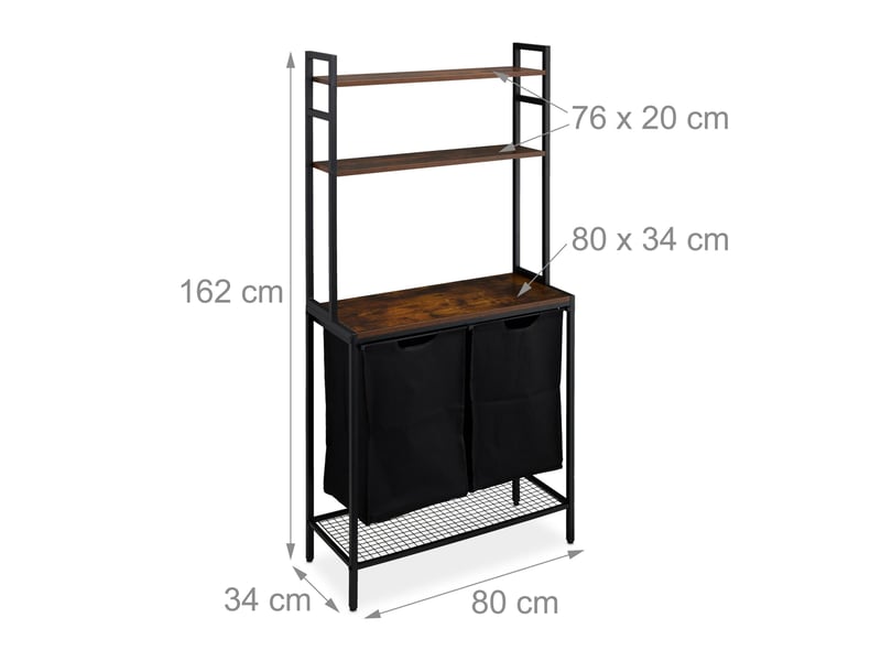  Meuble à linge pratique avec sacs amovibles rangement 120 x 60 x 30 cm en bois noir 13_0014703  - Conforama A