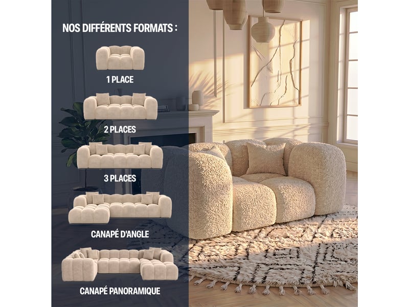 Canapé nuage en u convertible en bouclette vert - alba - morphea - Conforama E