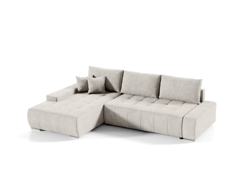  Canapé d'angle convertible velutti l velours aston crème, méridienne gauche avec coffre  - Conforama A