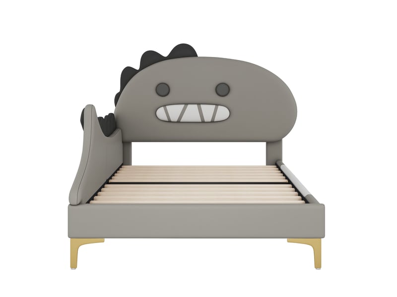  Lit enfant 90x200 cm gris en pu et mdf forme dinosaure  - Conforama R