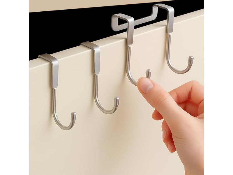  Lot de 2 crochets de porte en forme de j pour armoire, placard, tiroir, salle de bain, manteau, vêtements, sacs, argenté, gris  - Conforama A