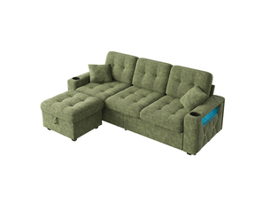 Canapé d'angle réversible convertible <strong></strong> <strong>Qualité haut de gamme</strong> 3 places Tissu vert avec coffre de rangement