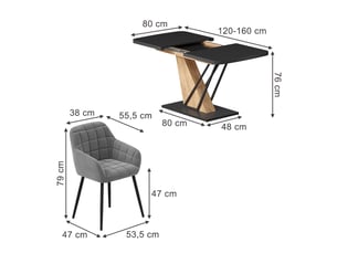 Vicco ensemble de table à manger, noirchêne de force doré, 120x80cm avec 4 chaises de salle à manger