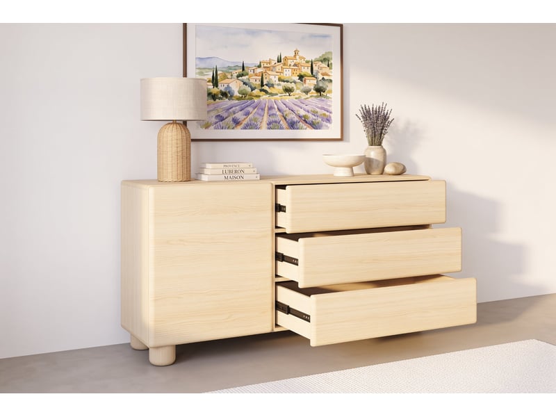  Calanque mini - buffet 130 cm mélaminé chêne clair  - Conforama D