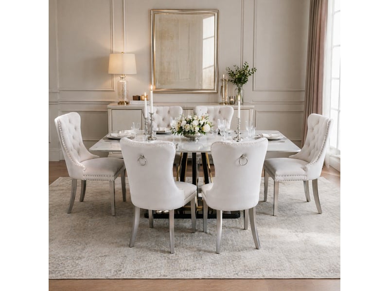  Lot de 2 chaises de salle à manger en velours beige et chromé  - Conforama C