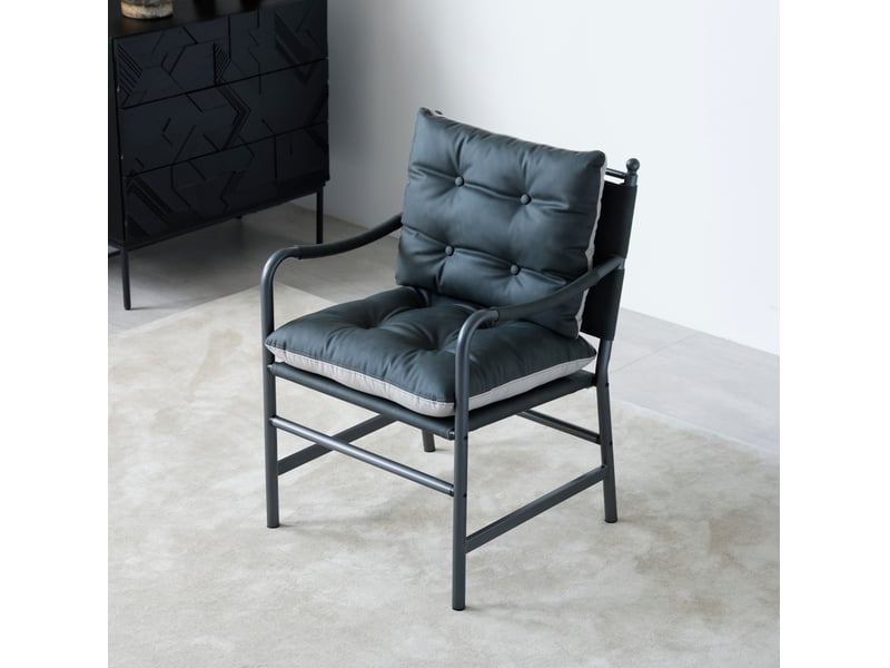  Fauteuil de salon moderne avec accoudoirs, assise rembourrée et structure métallique, en cuir pu noir  - Conforama E