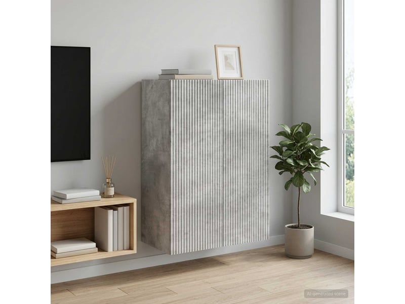 Armoire murale salon 66x34,5x90cm bois d'ingénierie gris béton shl2972 - Conforama B