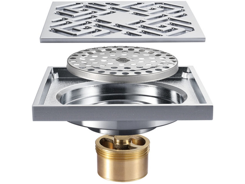  Siphon de sol pour salle de bain, extérieur et balcon, modèle épais 100×100mm, anti-blocage, anti-insectes et anti-odeurs  - Conforama E