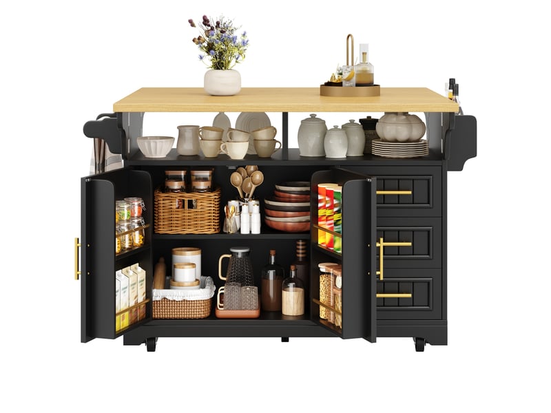  Îlot de cuisine 120x40x95 cm à roulettes avec plateaux rabattables noir  - Conforama A