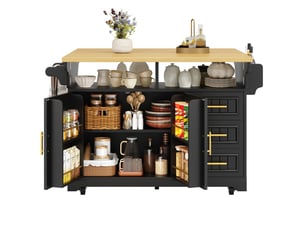 Îlot de cuisine 120x40x95 cm à roulettes avec plateaux rabattables noir