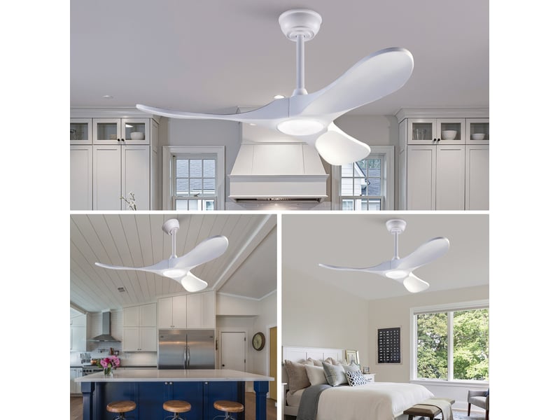  Ventilateur de plafond 42 pouces avec lumière led et télécommande, 3 pales en bois blanc, 6 vitesses, réversible  - Conforama E