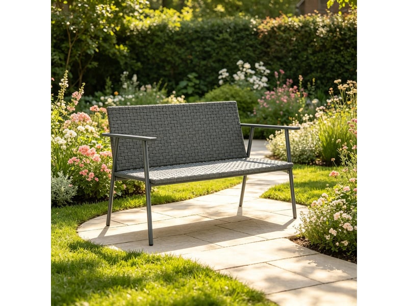 Banc de jardin,110x58x78 cm,2 places avec dossier,résine tressée,gris - Conforama D