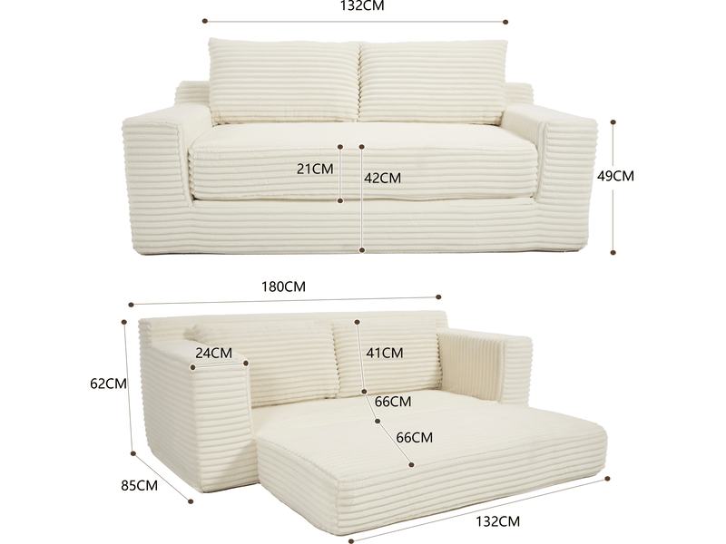 Canapé convertible 2 places en velours côtelé, sans montage, mousse mémoire de forme, gain de place, design moderne - Conforama C