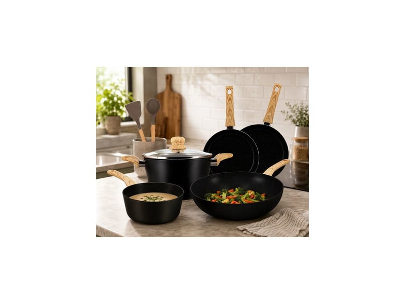  Batterie de cuisine induction noir colorama 9 pieces en aluminium avec revetement antiadhesif MEN3256391047309 - Conforama B