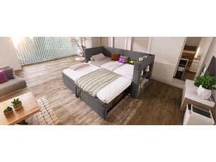 Lit banquette 90x190 cm, canapé-lit gris en lin et coton, lit gigogne avec ports usb et porte-gobelets pour chambre d'amis et salon.