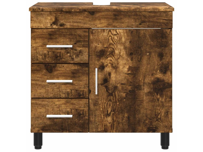 Unité de vanité de salle de bain, meuble de rangement chêne fumé 60x35x60 cm shl5420 - Conforama E