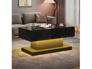 Table basse 100x50x45 cm rectangulaire, rangement caché, led, plateau relevable et coulissant, pour salon, pb, noir