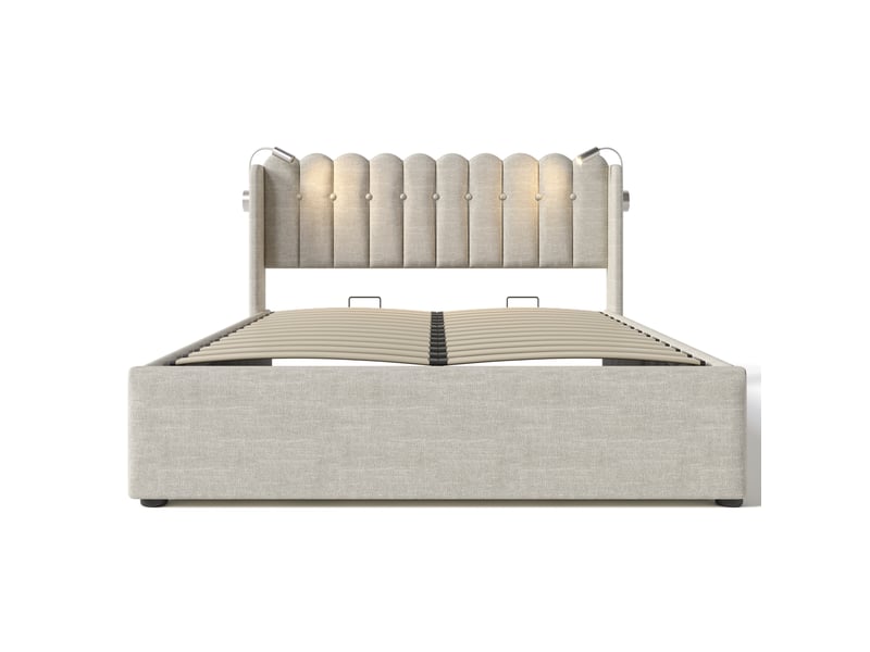  Lit double en lin beige 160 x 200 cm  - Conforama A