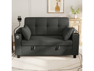 Canapé droit 2 places avec rangement, ports usb et type c - assise épaisse, corduroy gris