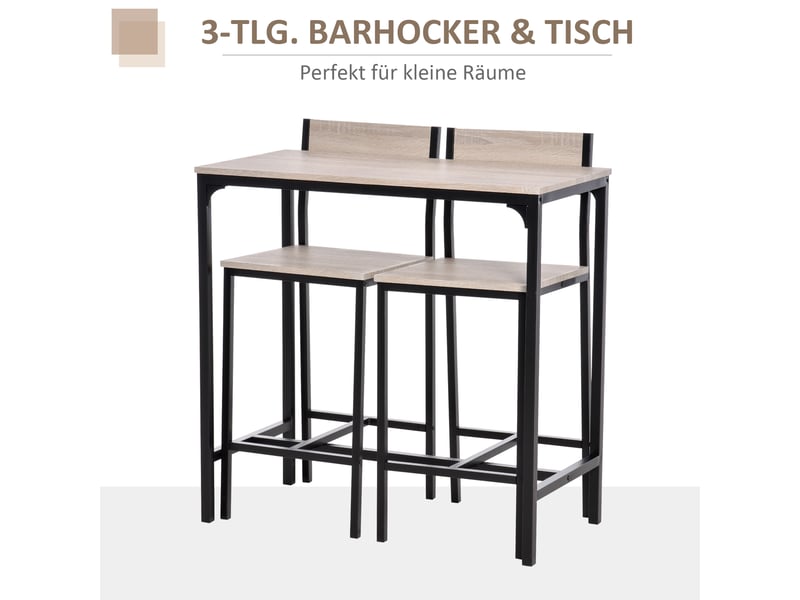  Ensemble table de bar et 2 tabourets avec dossier mdf et métal bois naturel  - Conforama E