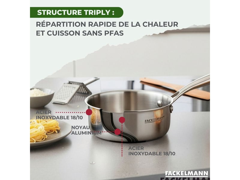 Casserole 14 cm en inox 1810 triply fackelmann vita3 66219 - Conforama E