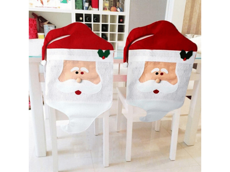  Lot de 2 housses de chaises de noël ornées d'un motif de père noël et d'un bonnet rouge, idéales pour les décorations de noël dans les restaurants, les h XLH-ZLS-009344MF - Conforama A