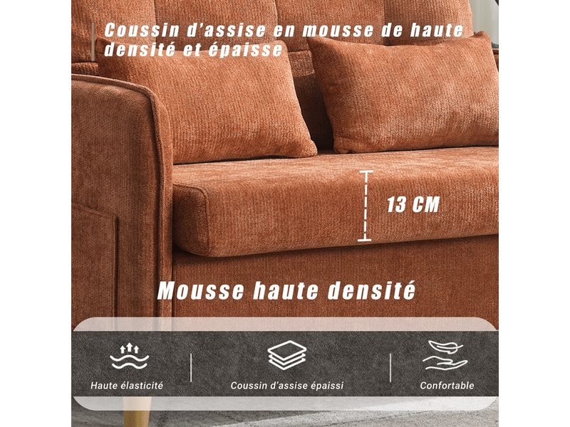  Canapé 2 places marron tissu chenille 127cm petit canapé bureau  - Conforama E