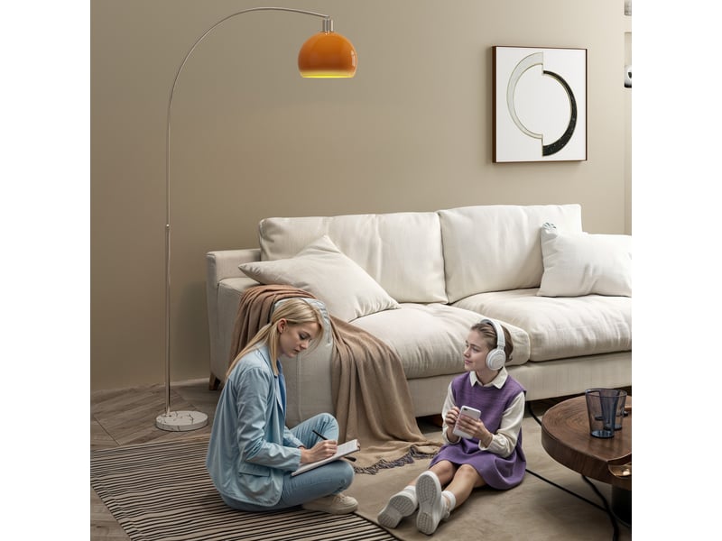  Lampada da terra ad arco con interruttore a pedale, in marmo, metallo e plastica, bianco e arancione, 26x90x180 cm  - Conforama D