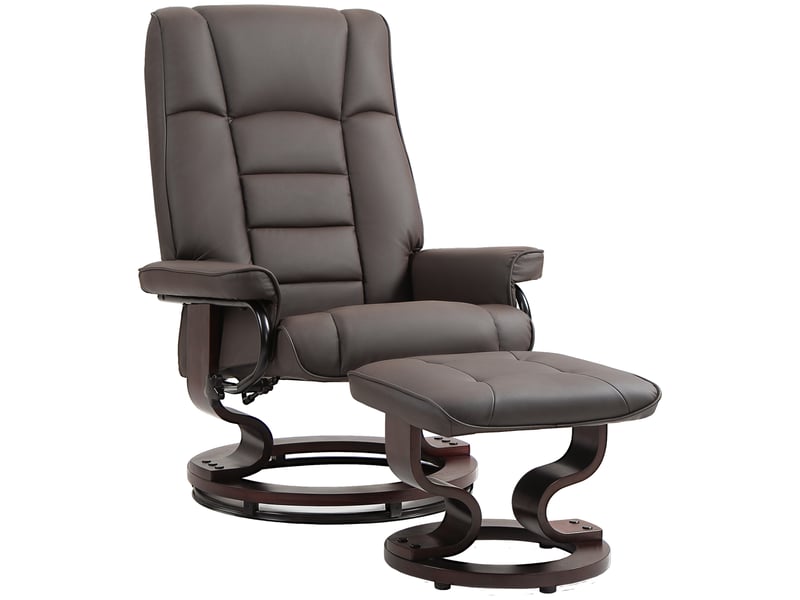  Fauteuil inclinable avec repose-pieds, pivotant et inclinable, revêtement en similicuir, jusqu'à 150 kg, structure en bois, gris  - Conforama B
