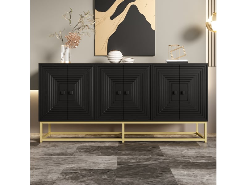  Buffet de rangement noir mat 3 portes doubles en panneau de particules, 160 x 38 x 75,5 cm  - Conforama B