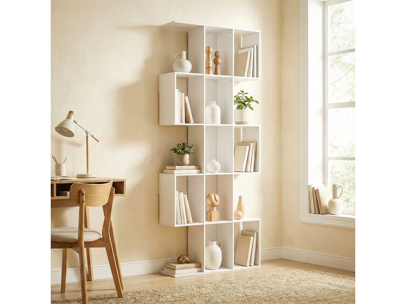  Bibliothèque en forme de s à 5 niveaux pour salon, chambre, bureau, 80 x 24 x 200 cm, blanche  - Conforama D