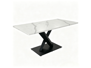 Table à manger rectangulaire 6 à 8 places - pieds en x, style ferme, mdf et métal - blanc et noir