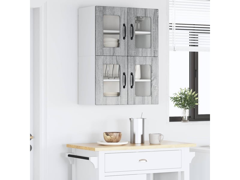 Cabinet en verre mural 2 pcs gris sonoma bois d'ingénierie shl3248 - Conforama D