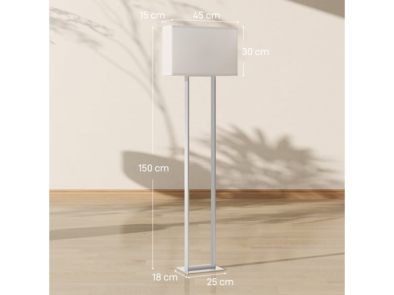  Lampadaire moderne, 3 modes d'éclairage, interrupteur au pied, luminosité réglable, aspect lin, blanc  - Conforama E