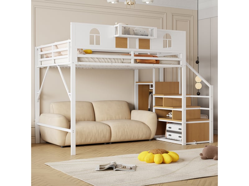 Lit mezzanine 140x200cm coloris blanc métal lit enfant blanc - Conforama E