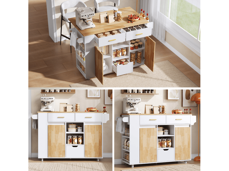  Desserte de cuisine mobile 120 x 71 x 90 cm, plateau rabattable, mdf blanc  - Conforama D