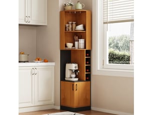 Meuble bar d’angle 40x40x182 cm avec porte-verres, coloris naturel