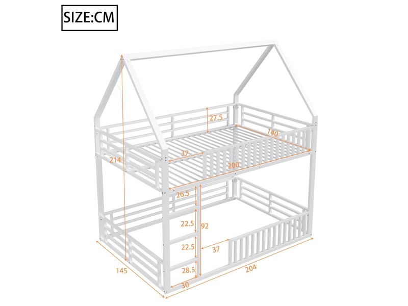  Lit superposé - 140x200 cm - lit cabane avec éclairage led - lit superposé enfant - métal blanc, barrières de sécurité, charge 150kg  - Conforama C