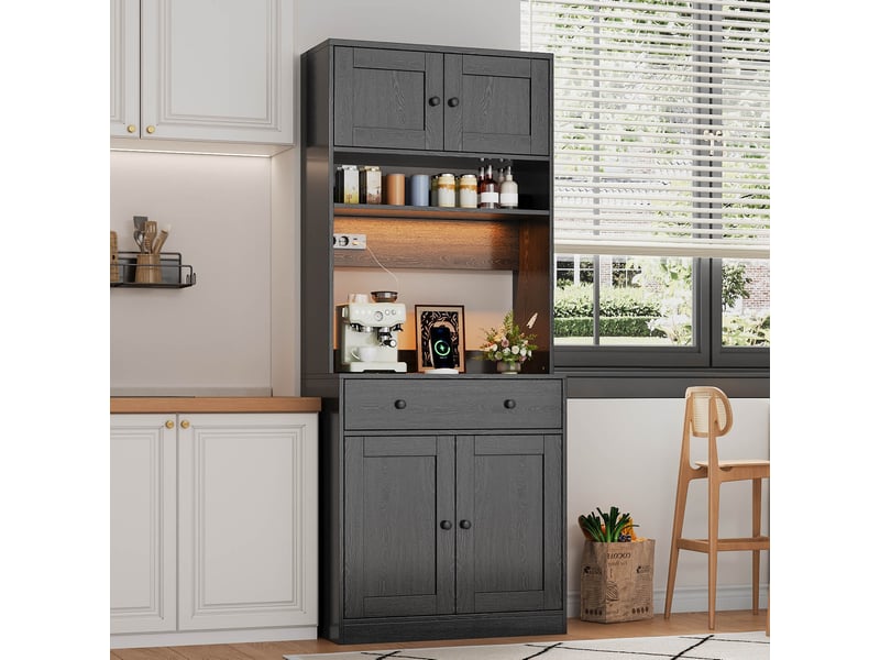 Meuble de cuisine muvano, armoire de cuisine noire de 180 cm avec led et prises, 72 × 40 cm - Conforama B