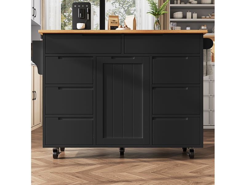  Îlot de cuisine mobile avec 8 tiroirs et plan de travail rabattable, desserte en bois avec rangement, noir  - Conforama B