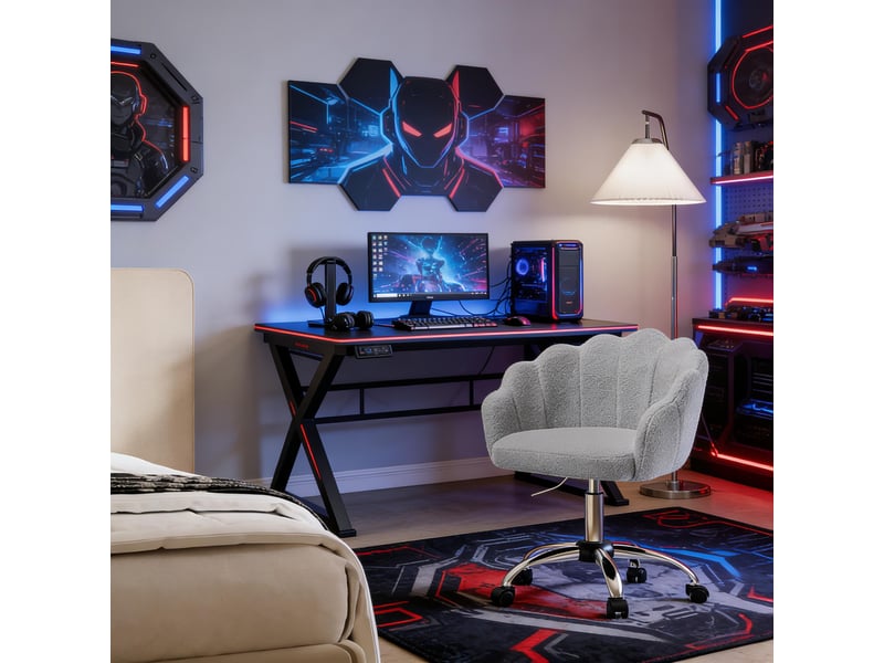  Chaise de bureau pivotante réglable en hauteur - lpospi - dossier pétales ergonomique, tissu effet cachemire - gris clair  - Conforama C