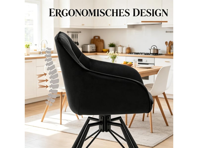  Lot de 2 chaises de salle à manger pivotantes,57x54x82,5 cm,velours,noir  - Conforama D