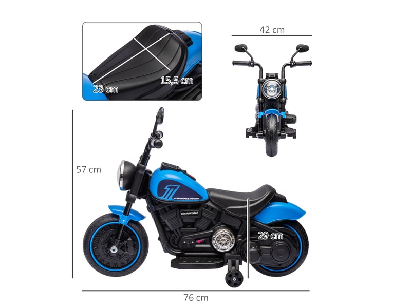 Moto électrique pour enfants, véhicule électrique pour enfants, avec phare, 3 kmh, bleu et noir - Conforama E
