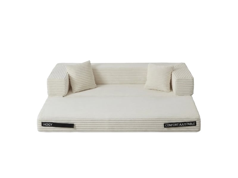  Canapé convertible 3 places en velours côtelé blanc design carré classique  - Conforama D