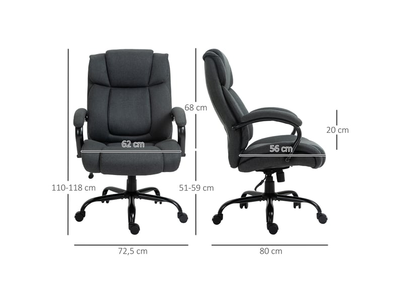  Chaise de bureau ergonomique pivotante avec accoudoirs rembourrés, supportant jusqu'à 220 kg, grise  - Conforama E
