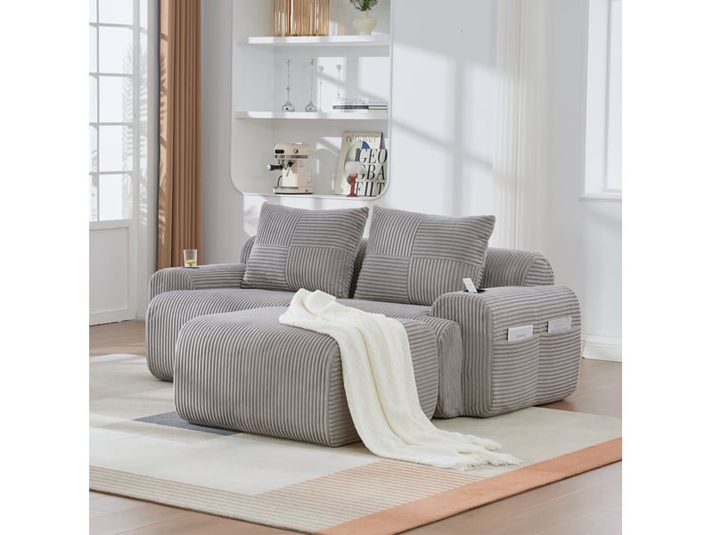  Canapé modulable 2 places 200x174x80 cm avec porte-gobelet et poche latérale gris clair  - Conforama B