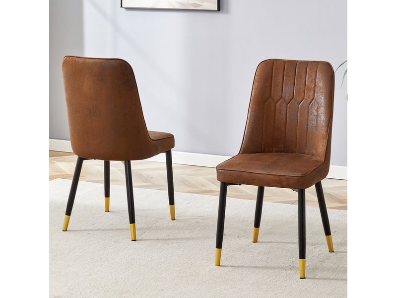 Lot de 2 chaises de salle à manger 43x41,5x89 cm, revêtement textile technique marron, chaises de cuisine, ergonomique, pieds métal  - Conforama D
