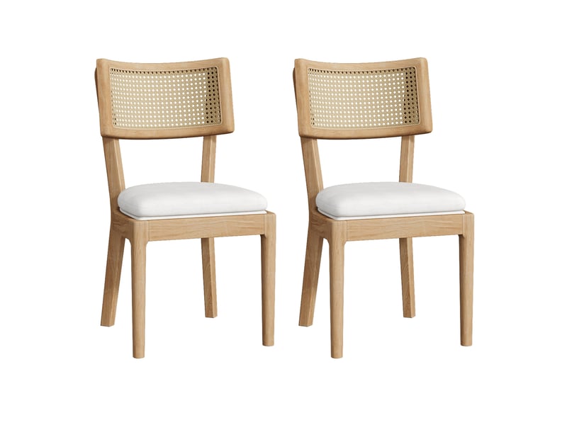 Lot de 2 chaises repas 58x50x88 cm avec dossier rotin assise lin mousse densité élevée bois moderne bois naturel  - Conforama A