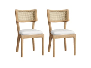 Lot de 2 chaises repas 58x50x88 cm avec dossier rotin assise lin mousse densité élevée bois moderne bois naturel