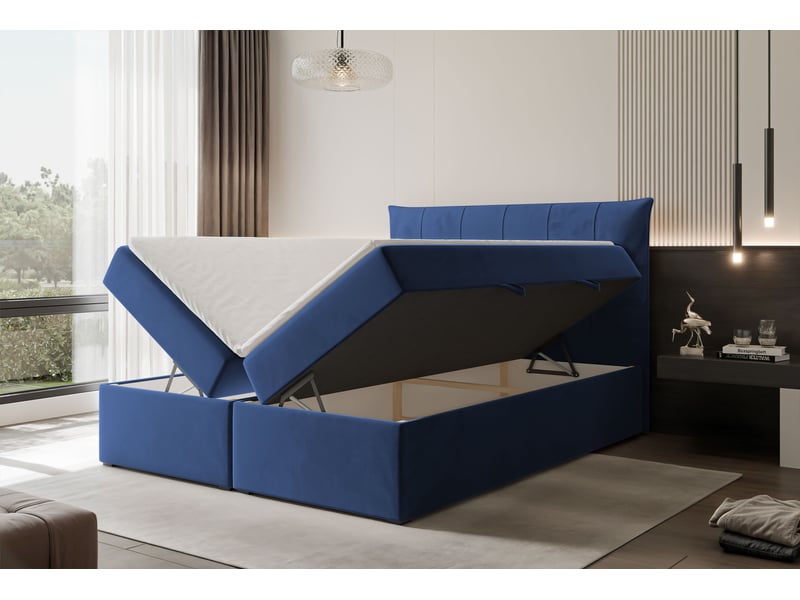 Lit coffre chester - 180x200 cm - avec matelas et surmatelas - velours dense - bleu marine CHESTER - Conforama C